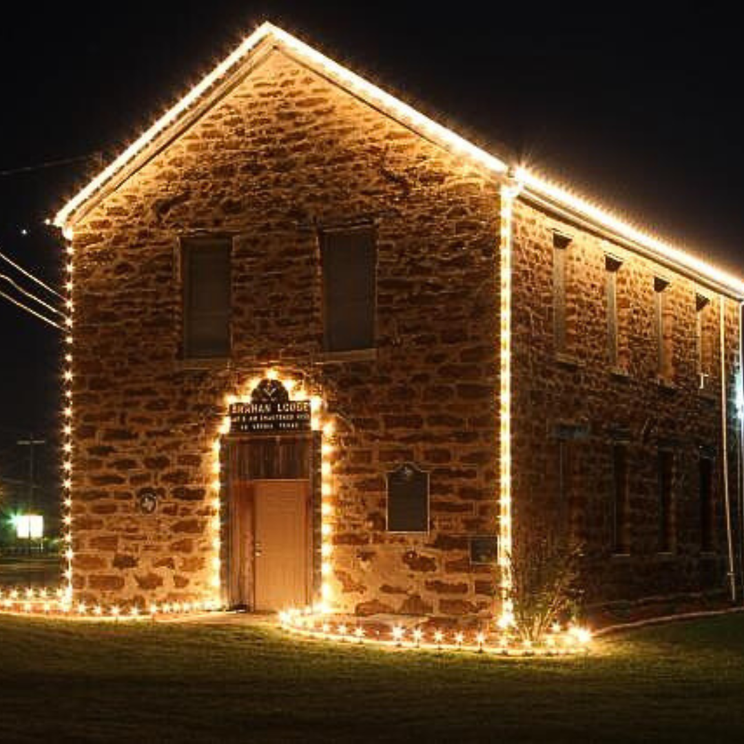 Brahan Lodge, brilliantly lit for Christmas with eletric lights